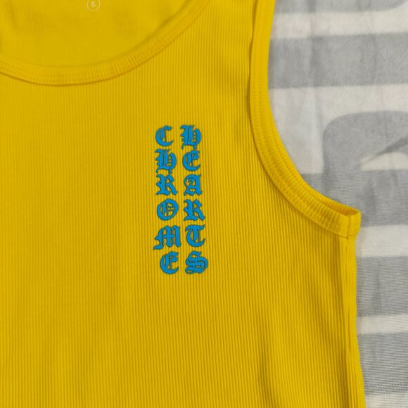 Chrome Hearts Blue Vertical Logo Ribbed Yellow Tank Top - Picture 3 of 6